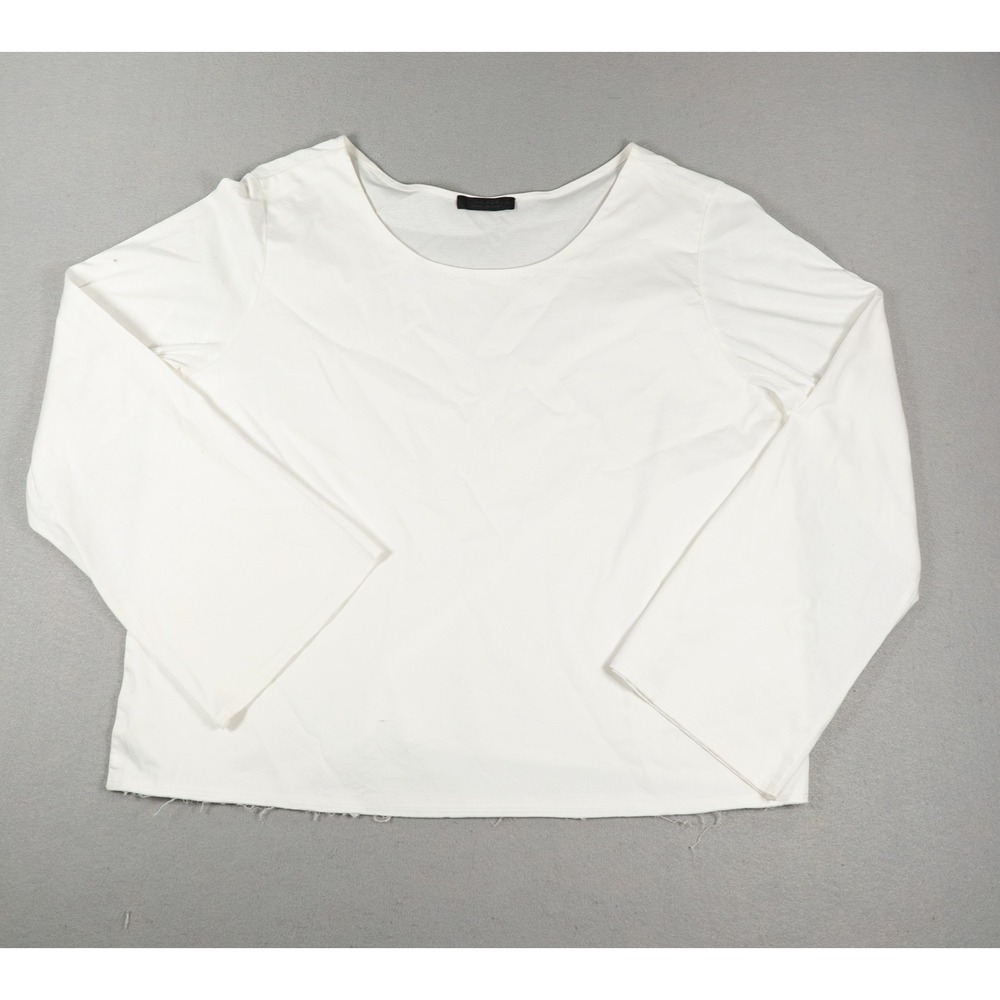 The Row Womens Top XS Scoop Neck Long Sleeve Raw Hem White Cotton Blend